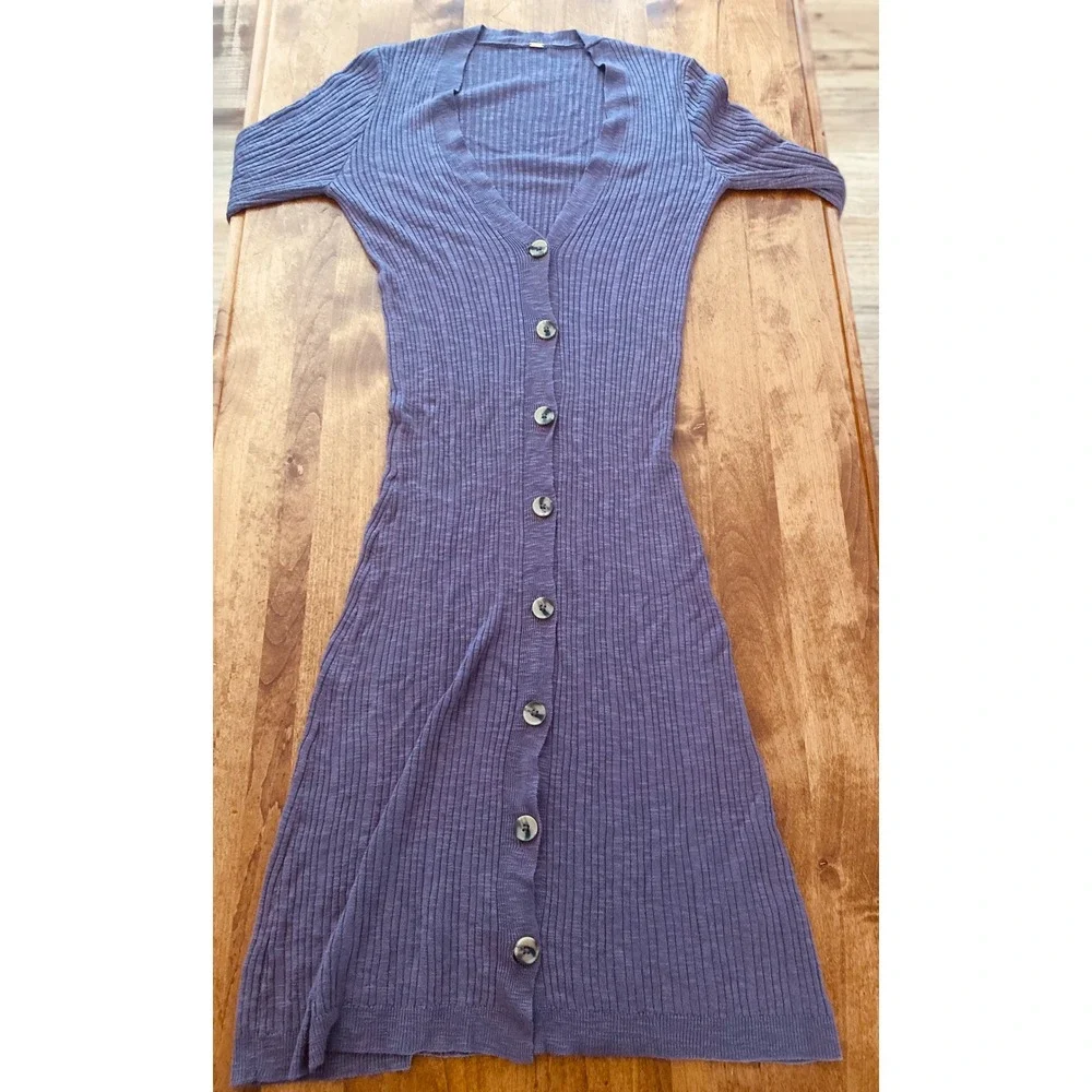 Free People Date Night Ribbed Sweater Dress Small Button Front Midi Mauve